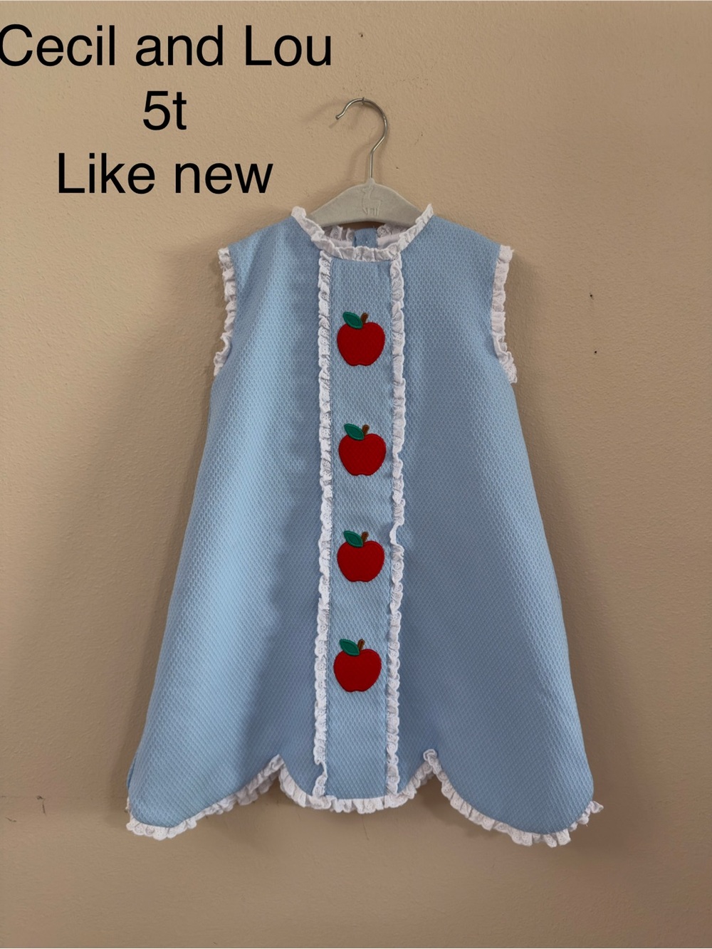 Light Blue Apple Applique Kids Apple dress